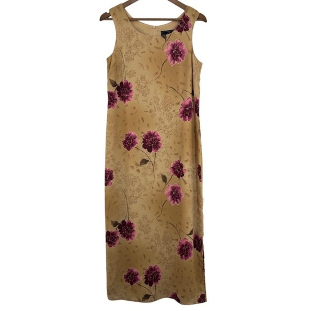 Vintage Boho Grunge 90s Teacher Floral‎ Maxi Dress Sleeveless Gold Phoebe Buffay